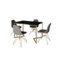 Imagem de Mesa Jantar Industrial Retangular Preta 120x75 Base V com 4 Cadeiras Estofadas Grafite Aço Dourado