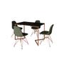 Imagem de Mesa Jantar Industrial Retangular Preta 120x75 Base V com 4 Cadeiras Estofadas Verde Base Cobre 