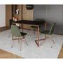 Imagem de Mesa Jantar Industrial Retangular Preta 120x75 Base V com 4 Cadeiras Estofadas Verde Base Cobre 