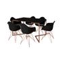 Imagem de Mesa Jantar Industrial Retangular Preta 137x90cm Base V Cobre com 6 Poltronas Pretas Eames Eiffel Ba
