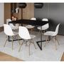 Imagem de Mesa Jantar Industrial Retangular Preta 137x90cm Base V Ferro Preto com 6 Cadeiras Branca Eames Made