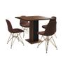 Imagem de Mesa Jantar Londres Quadrada Amêndoa 90cm Base Preta 4 Cadeiras Eames Estofadas Caramelo Base Dourad