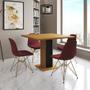 Imagem de Mesa Jantar Londres Quadrada Canela 90cm Base Preta 4 Cadeiras Eames Estofadas Vermelho Base Dourado