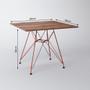 Imagem de Mesa Jantar Quadrada Com 4 Cadeiras Pretas Eames Eiffel Base De Ferro Cobre Tampo Amêndoa 90cm