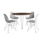 Imagem de Mesa Jantar Redonda 110cm Amêndoa Clips 3 Pés com 4 Cadeiras Eames Eiffel Brancas Ferro Branco