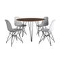 Imagem de Mesa Jantar Redonda 110cm Amêndoa Clips 3 Pés com 4 Cadeiras Eames Eiffel Brancas Ferro Preto