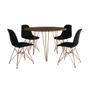 Imagem de Mesa Jantar Redonda 110cm Amêndoa Clips 3 Pés com 4 Cadeiras Eames Eiffel Pretas Base Cobre