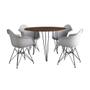 Imagem de Mesa Jantar Redonda 110cm Amêndoa Clips 3 Pés com 4 Poltronas Brancas Eames Eiffel Ferro Preto