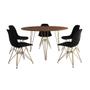 Imagem de Mesa Jantar Redonda 110cm Amêndoa Clips 3 Pés com 5 Cadeiras Eames Eiffel Pretas Base Dourada