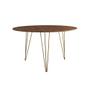 Imagem de Mesa Jantar Redonda 110cm Amêndoa Clips 3 Pés com 5 Cadeiras Eames Eiffel Pretas Base Dourada