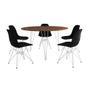 Imagem de Mesa Jantar Redonda 110cm Amêndoa Clips 3 Pés com 5 Cadeiras Eames Eiffel Pretas Ferro Branco