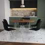 Imagem de Mesa Jantar Redonda 110cm Amêndoa Clips 3 Pés com 5 Cadeiras Eames Eiffel Pretas Ferro Branco