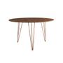 Imagem de Mesa Jantar Redonda 110cm Amêndoa Clips 3 Pés com 5 Poltronas Eames Eiffel Brancas Base Cobre