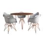 Imagem de Mesa Jantar Redonda 110cm Amêndoa Clips 3 Pés com 5 Poltronas Eames Eiffel Brancas Base Cobre
