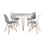 Imagem de Mesa Jantar Redonda 110cm Branca Clips 3 Pés com 4 Cadeiras Eames Eiffel Brancas Base Cobre