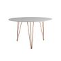 Imagem de Mesa Jantar Redonda 110cm Branca Clips 3 Pés com 4 Poltronas Pretas Eames Eiffel Base Cobre