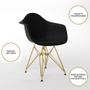 Imagem de Mesa Jantar Redonda 110cm Branca Clips 3 Pés com 4 Poltronas Pretas Eames Eiffel Base Dourada