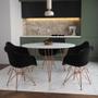 Imagem de Mesa Jantar Redonda 110cm Branca Clips 3 Pés com 5 Poltronas Eames Eiffel Pretas Base Cobre