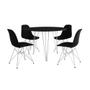 Imagem de Mesa Jantar Redonda 110cm Preta Clips 3 Pés com 4 Cadeiras Eames Eiffel Pretas Ferro Branco