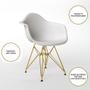Imagem de Mesa Jantar Redonda 110cm Preta Clips 3 Pés com 4 Poltronas Brancas Eames Eiffel Base Dourada