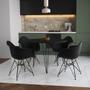 Imagem de Mesa Jantar Redonda 110cm Preta Clips 3 Pés com 4 Poltronas Pretas Eames Eiffel Ferro Preto