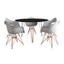 Imagem de Mesa Jantar Redonda 110cm Preta Clips 3 Pés com 5 Poltronas Eames Eiffel Brancas Base Cobre
