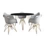 Imagem de Mesa Jantar Redonda 110cm Preta Clips 3 Pés com 5 Poltronas Eames Eiffel Brancas Base Dourada