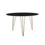 Imagem de Mesa Jantar Redonda 110cm Preta Clips 3 Pés com 5 Poltronas Eames Eiffel Brancas Base Dourada