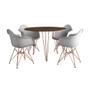 Imagem de Mesa Jantar Redonda 90cm Amêndoa Clips 3 Pés com 4 Poltronas Eiffel Eames Daw Brancas Base Cobre