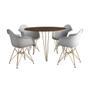 Imagem de Mesa Jantar Redonda 90cm Amêndoa Clips 3 Pés com 4 Poltronas Eiffel Eames Daw Brancas Base Dourado