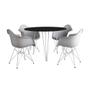 Imagem de Mesa Jantar Redonda 90cm Preta Clips 3 Pés com 4 Poltronas Eiffel Eames Daw Brancas Ferro Branco