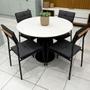 Imagem de Mesa Jantar Redonda MDF 105cm com 4 Cadeiras Estofadas Linho