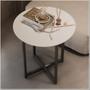 Imagem de Mesa Lateral Decorativa Flow Off White 50cm Com Pés de Ferro Preto - EJ Móveis