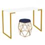 Imagem de Mesa Ley Industrial Escritório e Home Office com Puff Luna Suede Azul Marinho Dourado Tampo Branco - Ahz Móveis