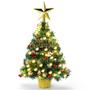 Imagem de Mesa Mini Árvore de Natal, Árvores de Natal pequenas de 20" com luzes, árvores artificiais pré-iluminadas por bateria para decorações de topo de mesa com ornamentos de bolas, topper de árvore, para sala de mesa casa decorada