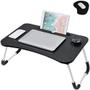 Imagem de Mesa notebook dobravel home office bandeja sofa cama multiuso suporte porta copo preto