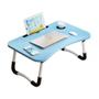 Imagem de Mesa notebook dobrável home office  multiuso com suporte e porta copo azul