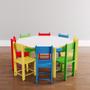 Imagem de Mesa Oitavada Com 8 Cadeiras de Madeira Coloridas