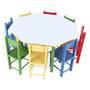 Imagem de Mesa Oitavada Com 8 Cadeiras de Madeira Coloridas