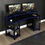 Imagem de Mesa para Computador Gamer com Porta Copo 186x89cm ME4167 Preto Azul