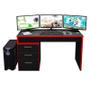 Imagem de Mesa para Computador Gamer DRX 5000 e Livreiro Office com Portas Grandes Preto Trama Vermelho - Móveis Leão