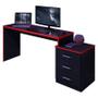 Imagem de Mesa para Computador Gamer DRX 5000 e Livreiro Office com Portas Pequenas Preto Trama Vermelho - Móveis Leão