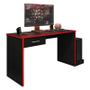 Imagem de Mesa para Computador Gamer DRX 9000 e Livreiro Office com Portas Grandes Preto Trama Vermelho - Móveis Leão