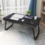 Imagem de Mesa para notebook sofa cama home office em madeira inclinavel com suporte para copo garrafa preto