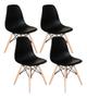 Imagem de Mesa Redonda 90cm Com 4 Cadeiras Eames Eiffel Pés De Madeira Moderna Jantar Cozinha Preta