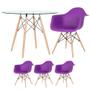 Imagem de Mesa redonda Eames com tampo de vidro 100 cm + 3 cadeiras Eiffel DAW