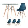 Imagem de Mesa redonda Eames com tampo de vidro 100 cm + 3 cadeiras Eiffel DSW