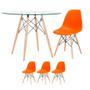 Imagem de Mesa redonda Eames com tampo de vidro 100 cm + 3 cadeiras Eiffel DSW