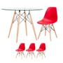 Imagem de Mesa redonda Eames com tampo de vidro 100 cm + 3 cadeiras Eiffel DSW