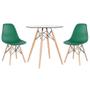 Imagem de Mesa Redonda Eames Com Tampo De Vidro 70 Cm + 2 Cadeiras Eiffel Dsw Verde Escuro